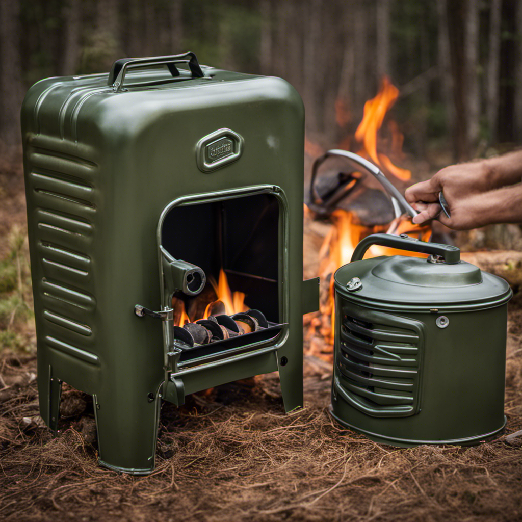 An image showcasing the step-by-step process of transforming a jerry can into a wood stove
