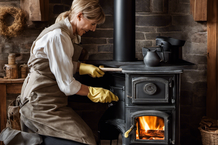 An image capturing the meticulous process of cleaning a soapstone wood stove