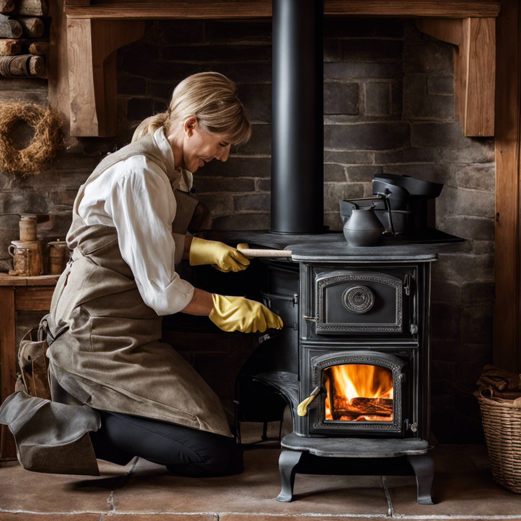An image capturing the meticulous process of cleaning a soapstone wood stove