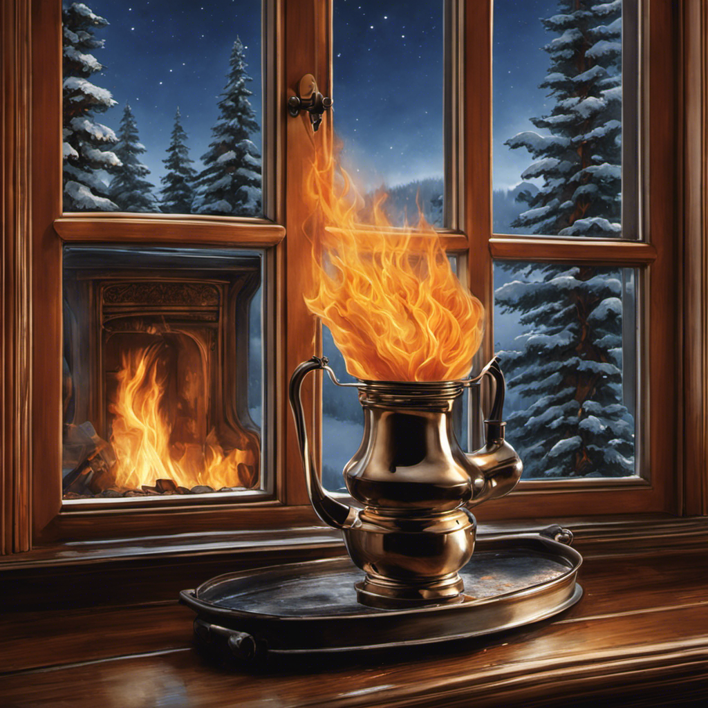 An image depicting a pair of gloved hands gently scrubbing a wood stove window with a microfiber cloth, removing soot and grime, revealing a crystal-clear view of the mesmerizing flames within