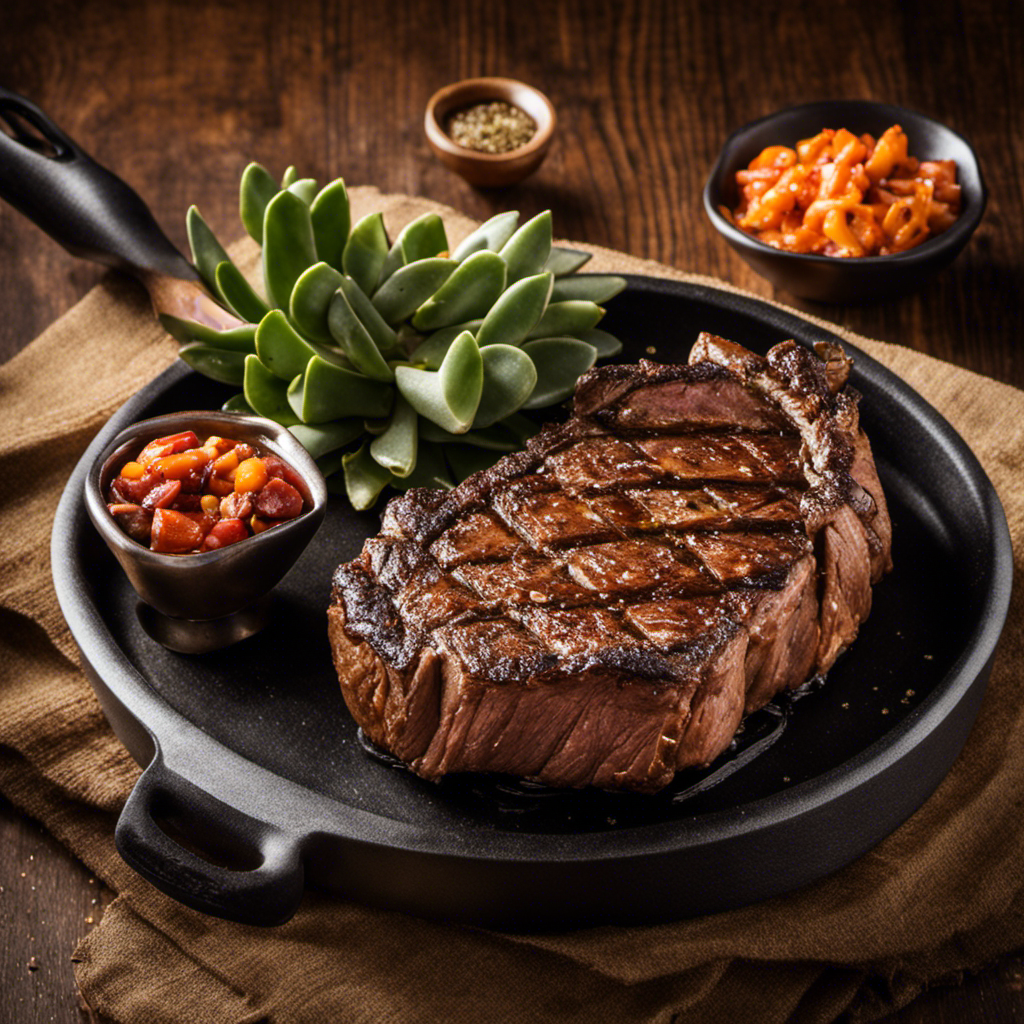 An image showcasing a succulent ribeye steak sizzling on a wood pellet smoker grill