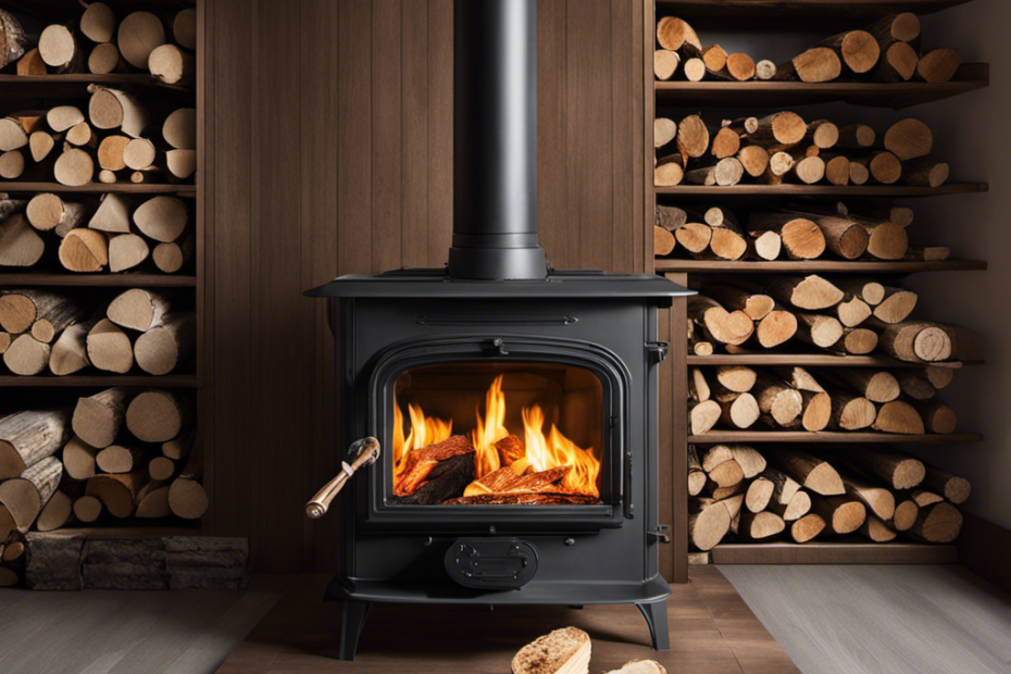 An image showcasing a close-up of a wood stove's interior, with a roaring fire burning efficiently