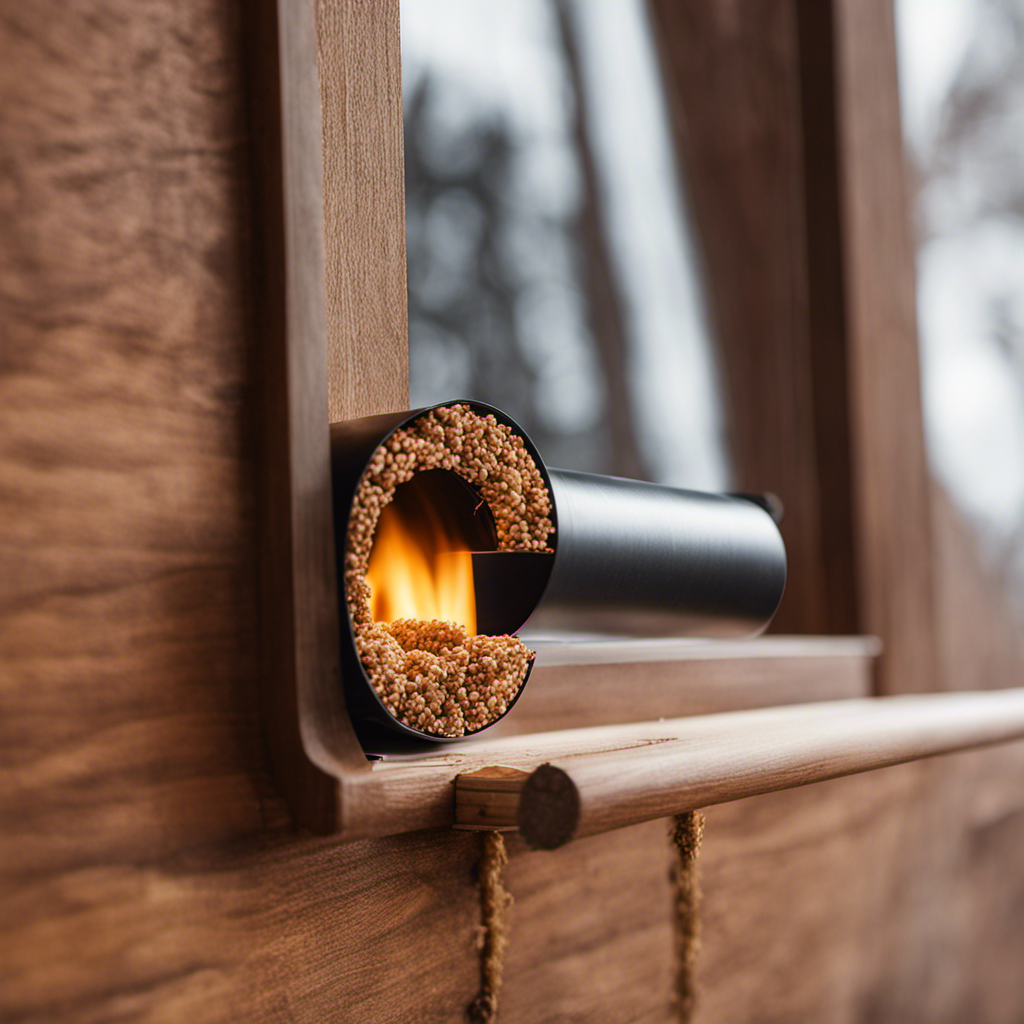 An image showcasing the step-by-step process of installing a wood pellet pipe through a window