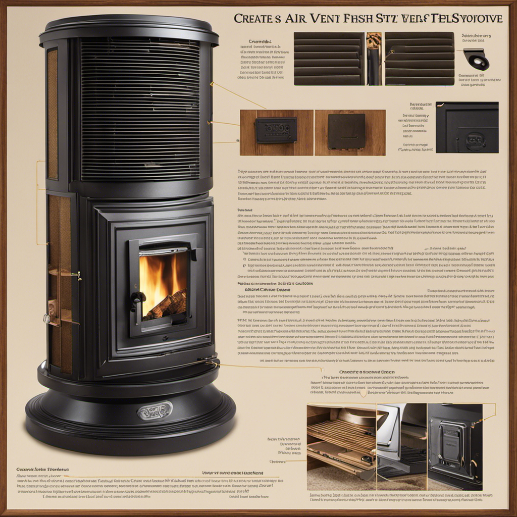 An image showcasing a step-by-step guide on installing a fresh air vent for a Century wood stove
