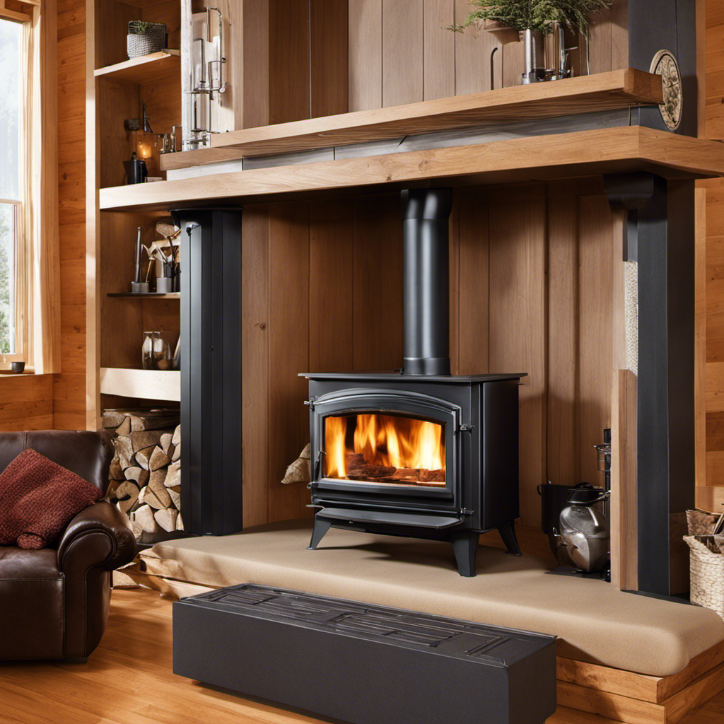 An image showcasing a step-by-step process of installing a wood stove double wall pipe