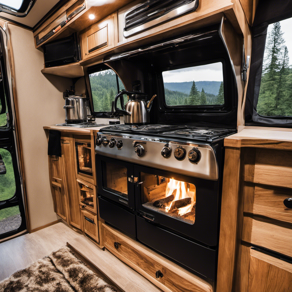 An image that showcases a step-by-step guide on installing a wood stove in a motorhome