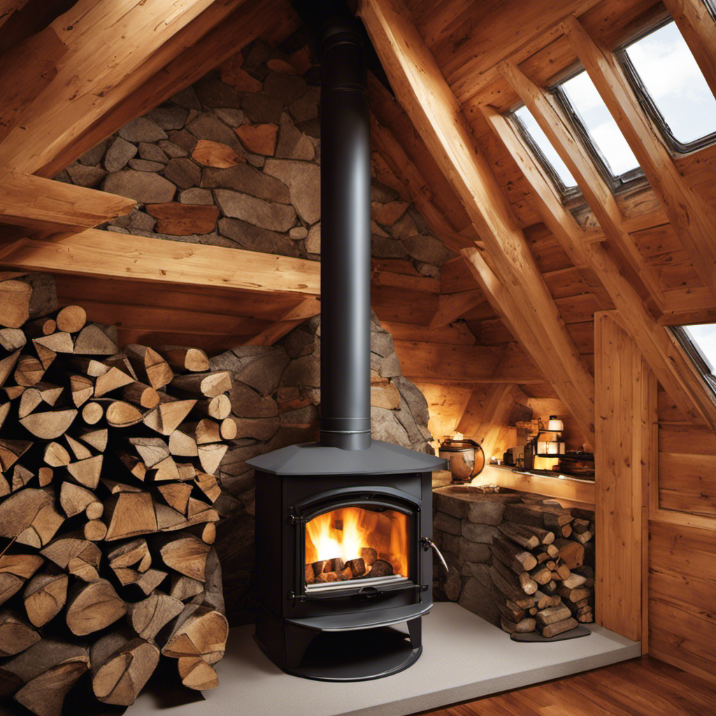 An image showcasing a step-by-step visual guide on installing wood stove pipe through a vault truss