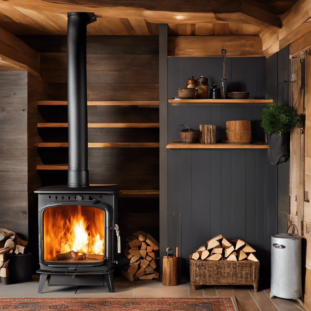 An image depicting a step-by-step guide on installing a wood stove without a chimney