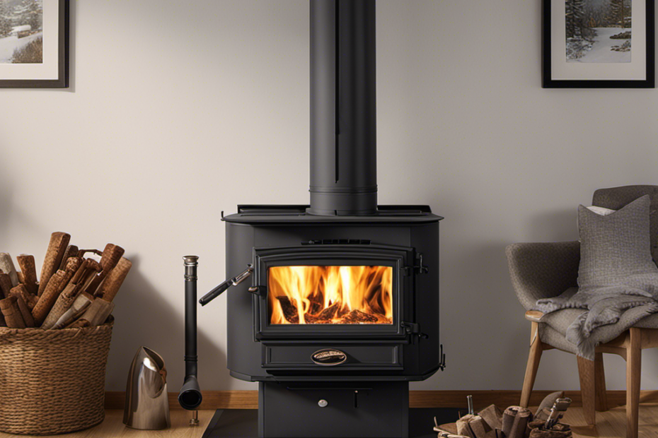 An image showcasing a step-by-step process of installing a wood stove