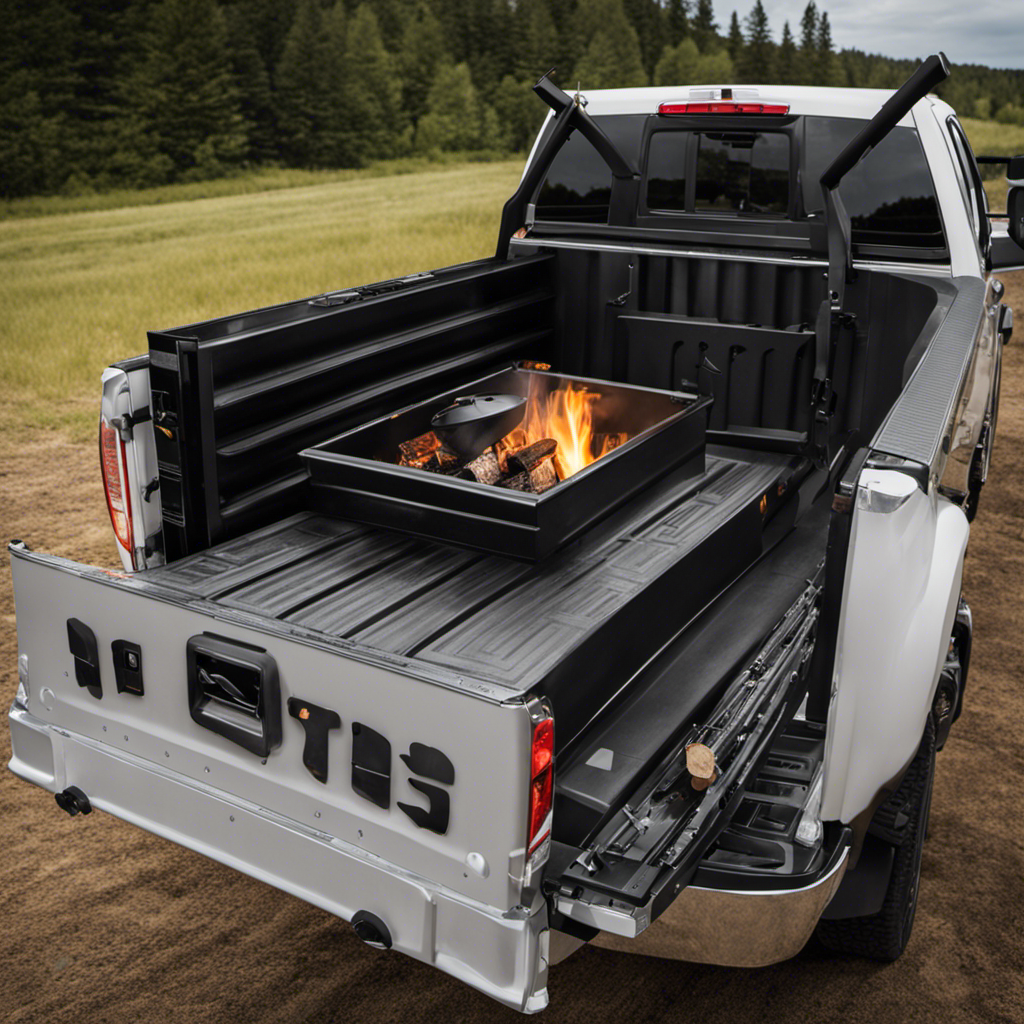 An image showcasing a step-by-step guide to loading a wood stove onto a truck bed