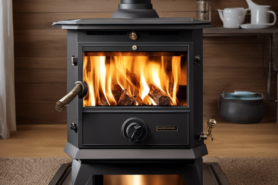 An image showcasing a close-up of a wood pellet stove, perfectly clean and well-maintained