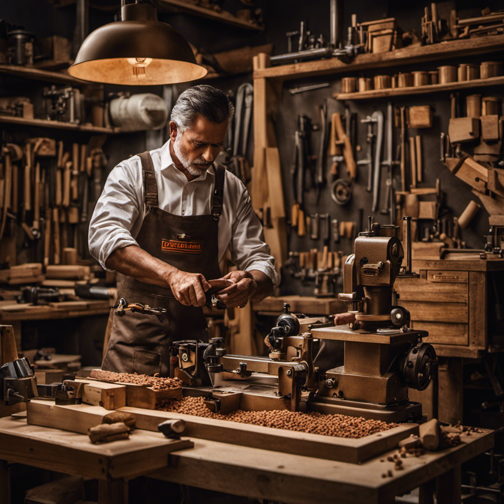An image showcasing a skilled craftsman in a workshop, surrounded by various tools and machinery