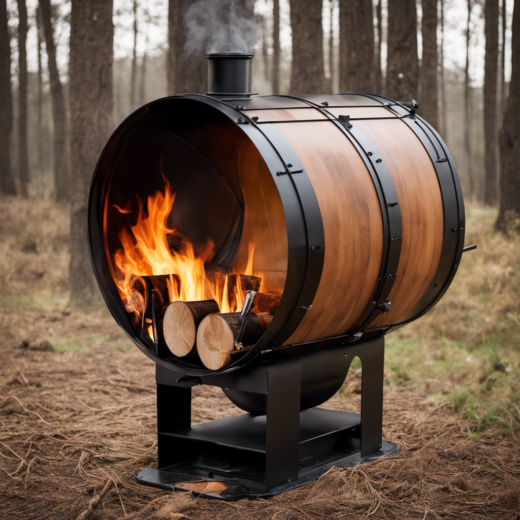 An image showcasing a step-by-step visual guide on transforming a 55-gallon drum into a functional wood stove