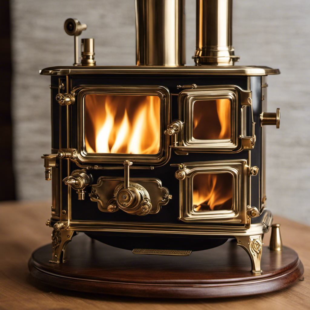 An image showcasing a meticulously crafted wood stove Stirling engine