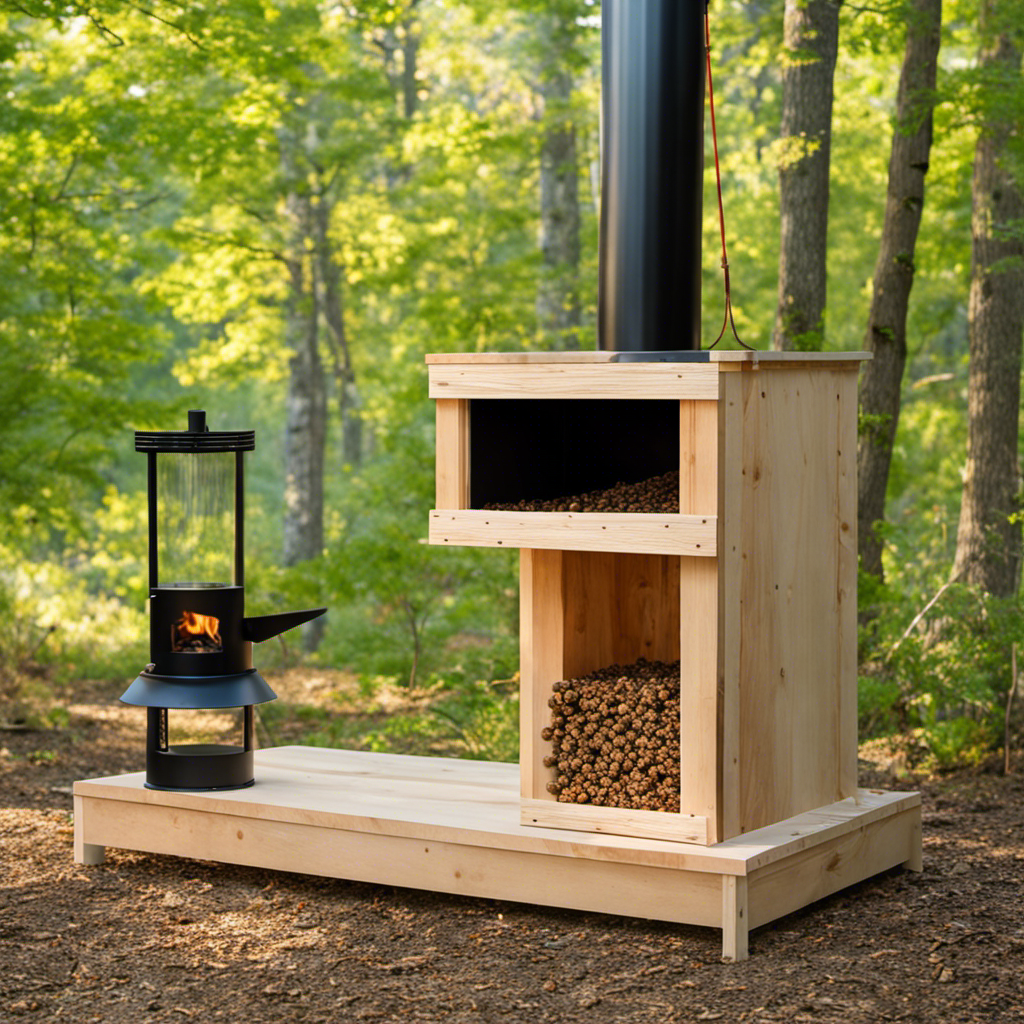 An image showcasing a step-by-step guide on constructing a DIY pellet feeder for your wood stove