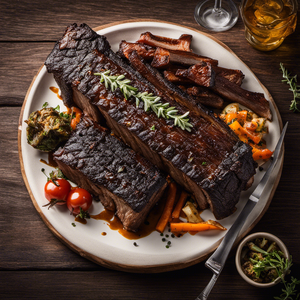 An image showcasing succulent beef ribs on a wood pellet grill, perfectly charred and caramelized
