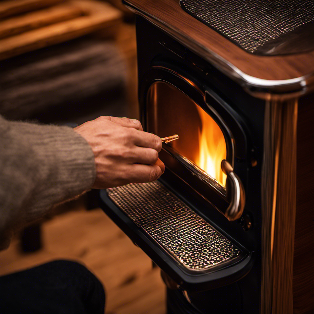 An image showcasing a close-up of a hand effortlessly adjusting the temperature dial on a wood pellet stove