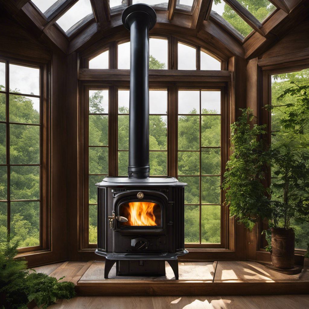 An image capturing a step-by-step guide on piping a wood stove out the window