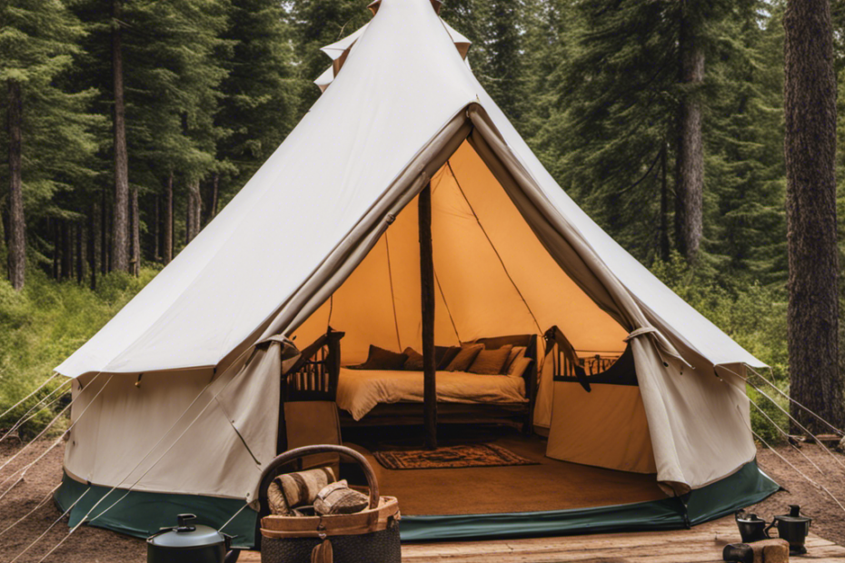An image depicting a cozy canvas tent with a wood stove installation guide
