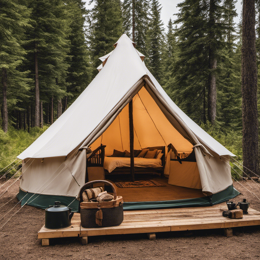 An image depicting a cozy canvas tent with a wood stove installation guide
