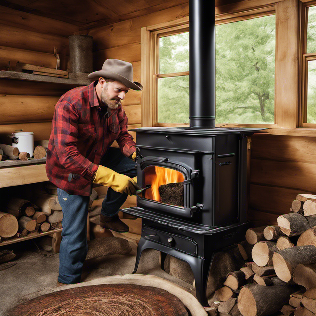 An image showcasing a step-by-step guide on installing a wood stove