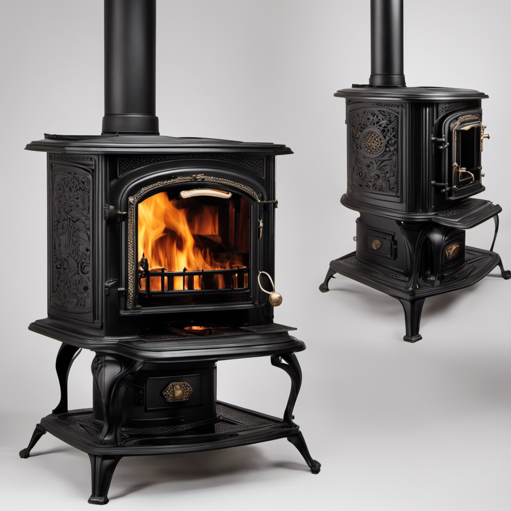 An image showcasing the step-by-step process of restoring a Vermont Casting Defiant wood stove