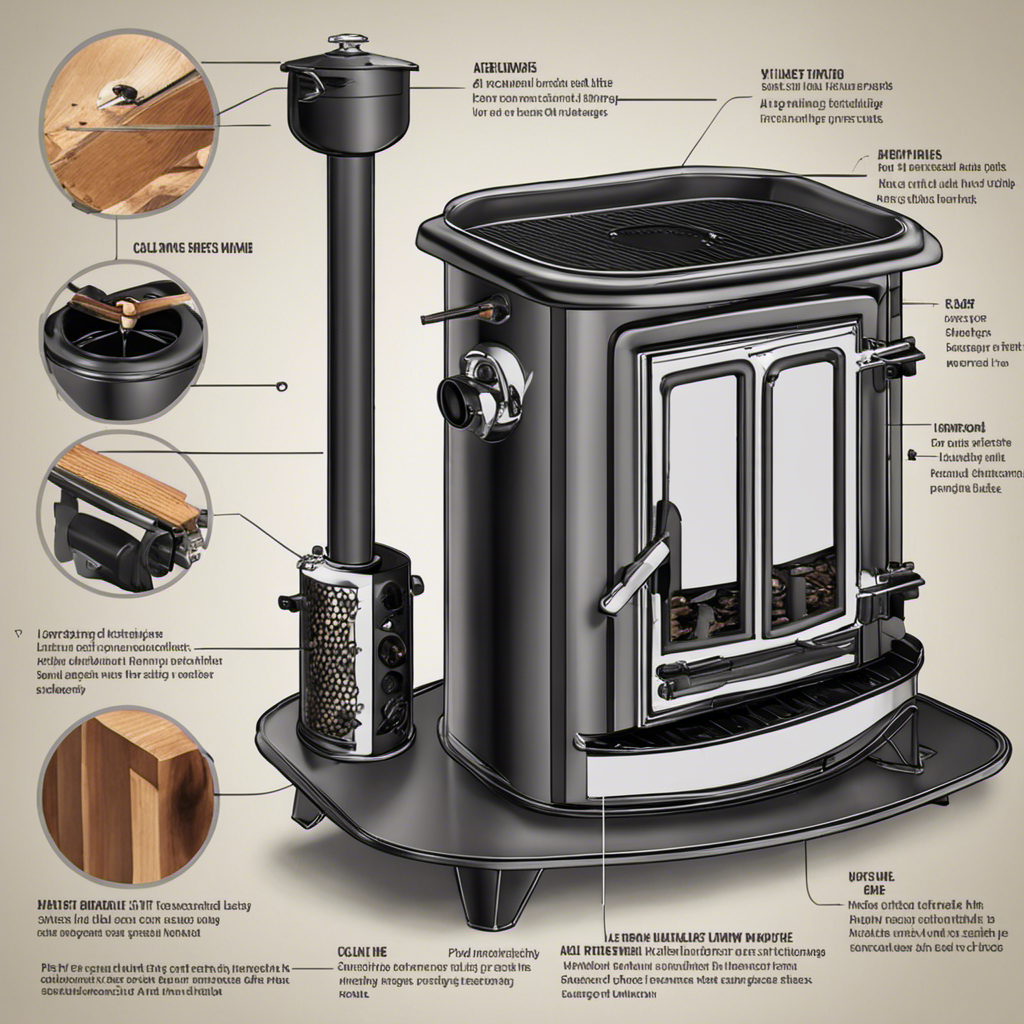 An image showcasing a step-by-step visual guide on removing the handle from a Lopi wood stove