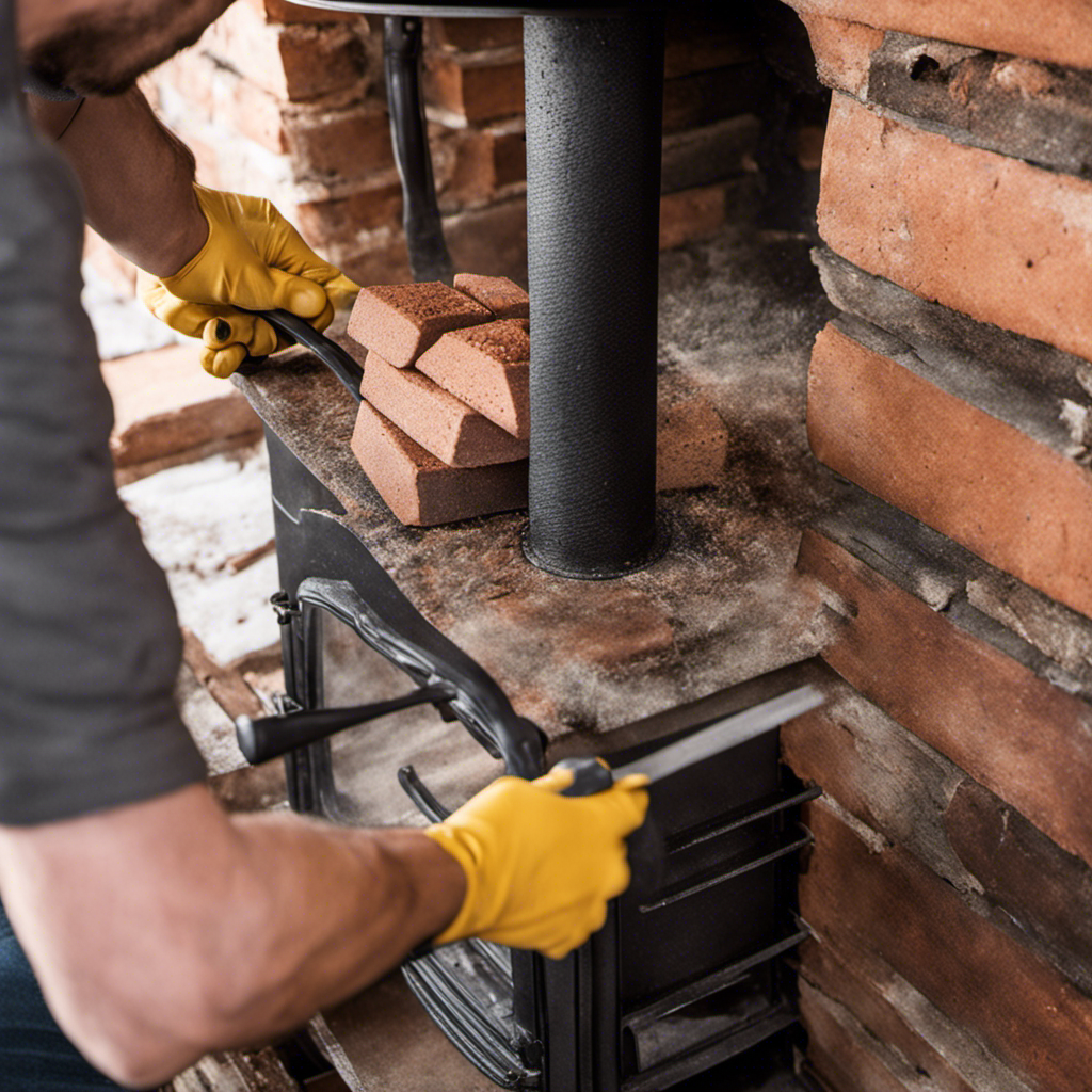 An image that illustrates the step-by-step process of replacing firebrick in a wood stove