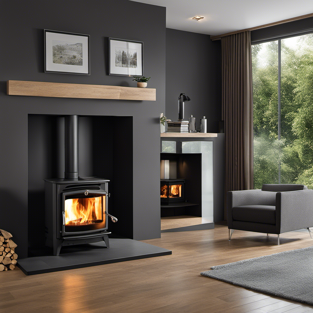 An image showcasing a step-by-step process of replacing a traditional wood burning stove with a modern pellet stove