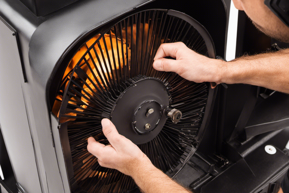 An image showcasing a step-by-step guide on replacing a wood stove chimney fan