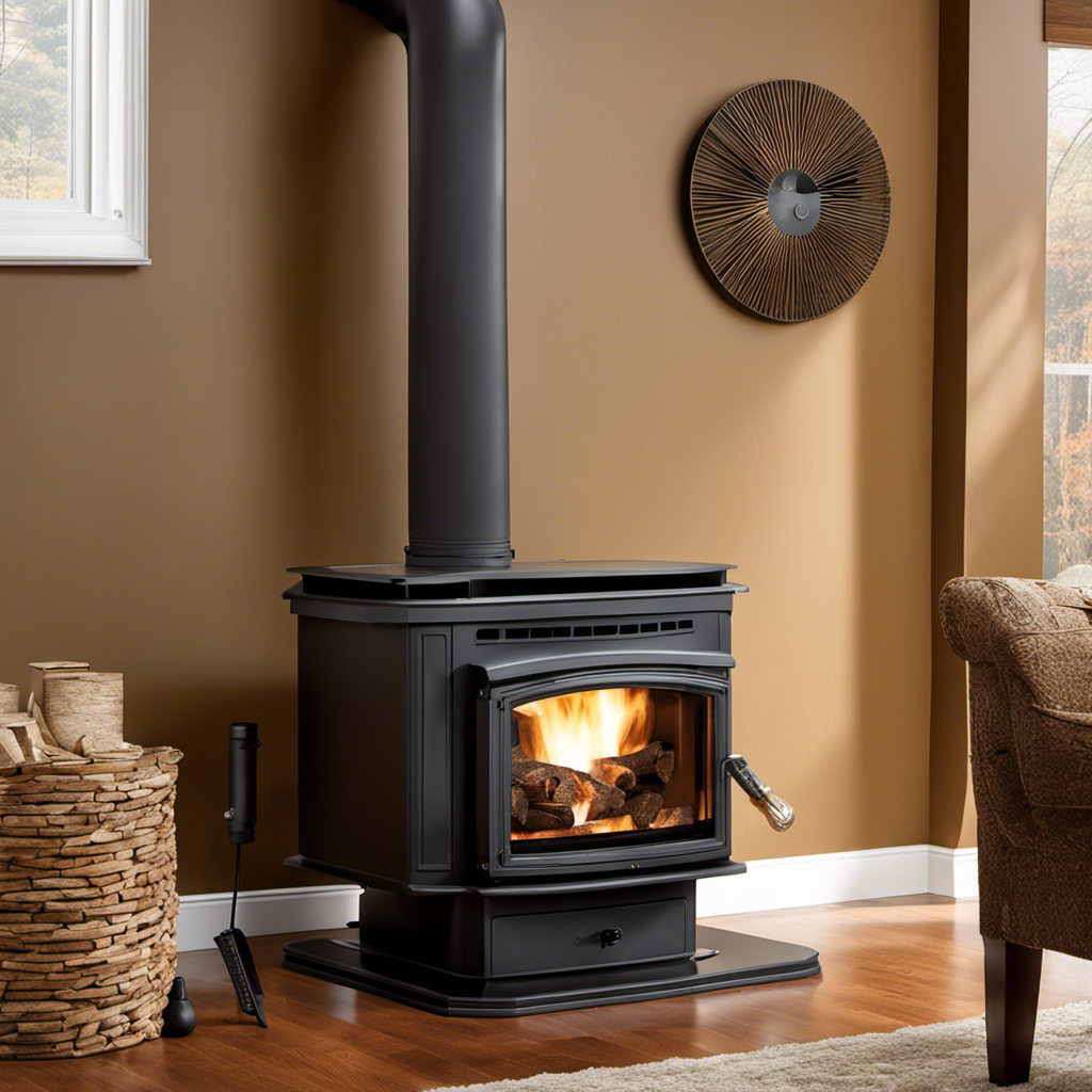 An image showcasing a step-by-step process of replacing a traditional wood stove with a modern pellet stove