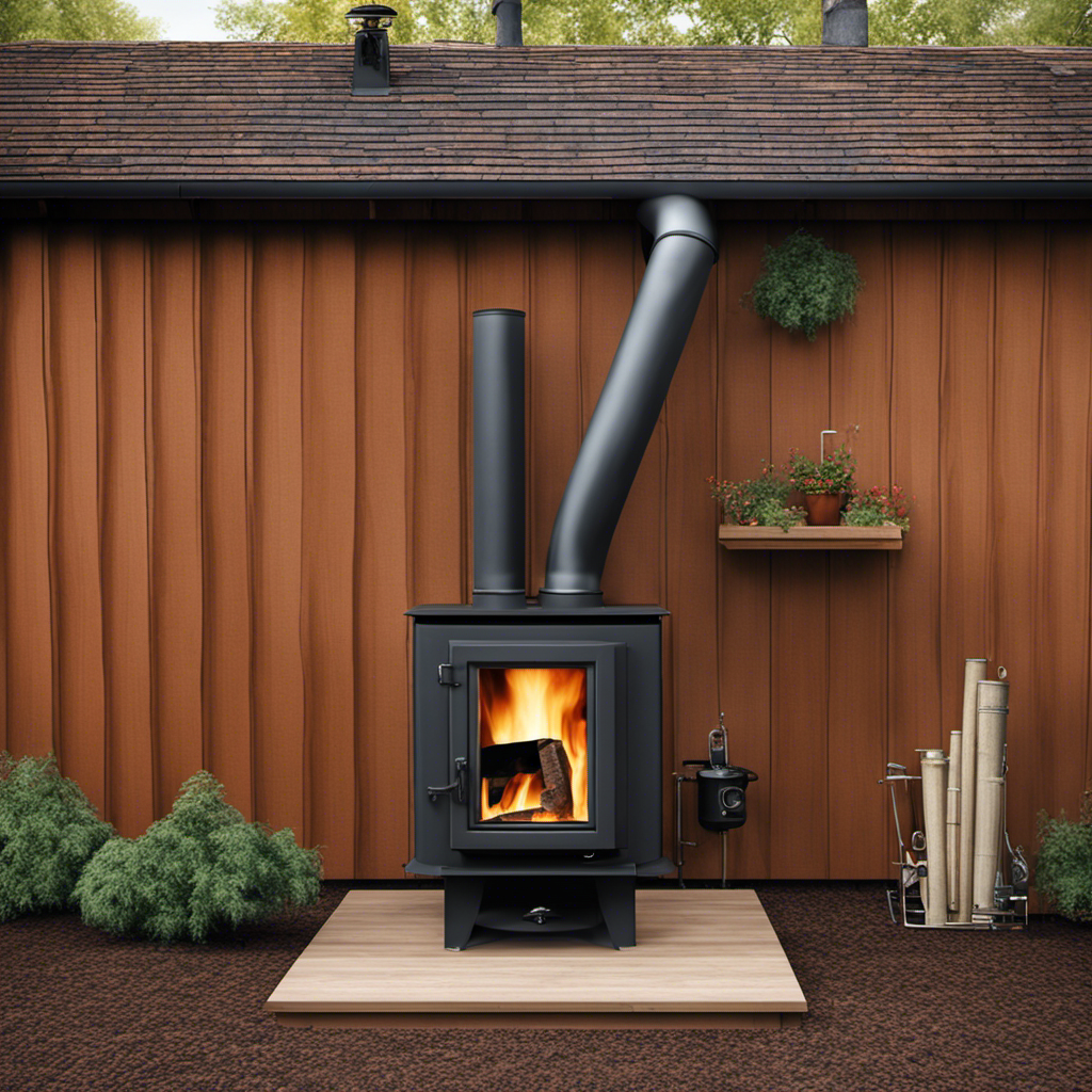 An image showcasing a step-by-step guide on how to properly run a wood stove pipe beside a house