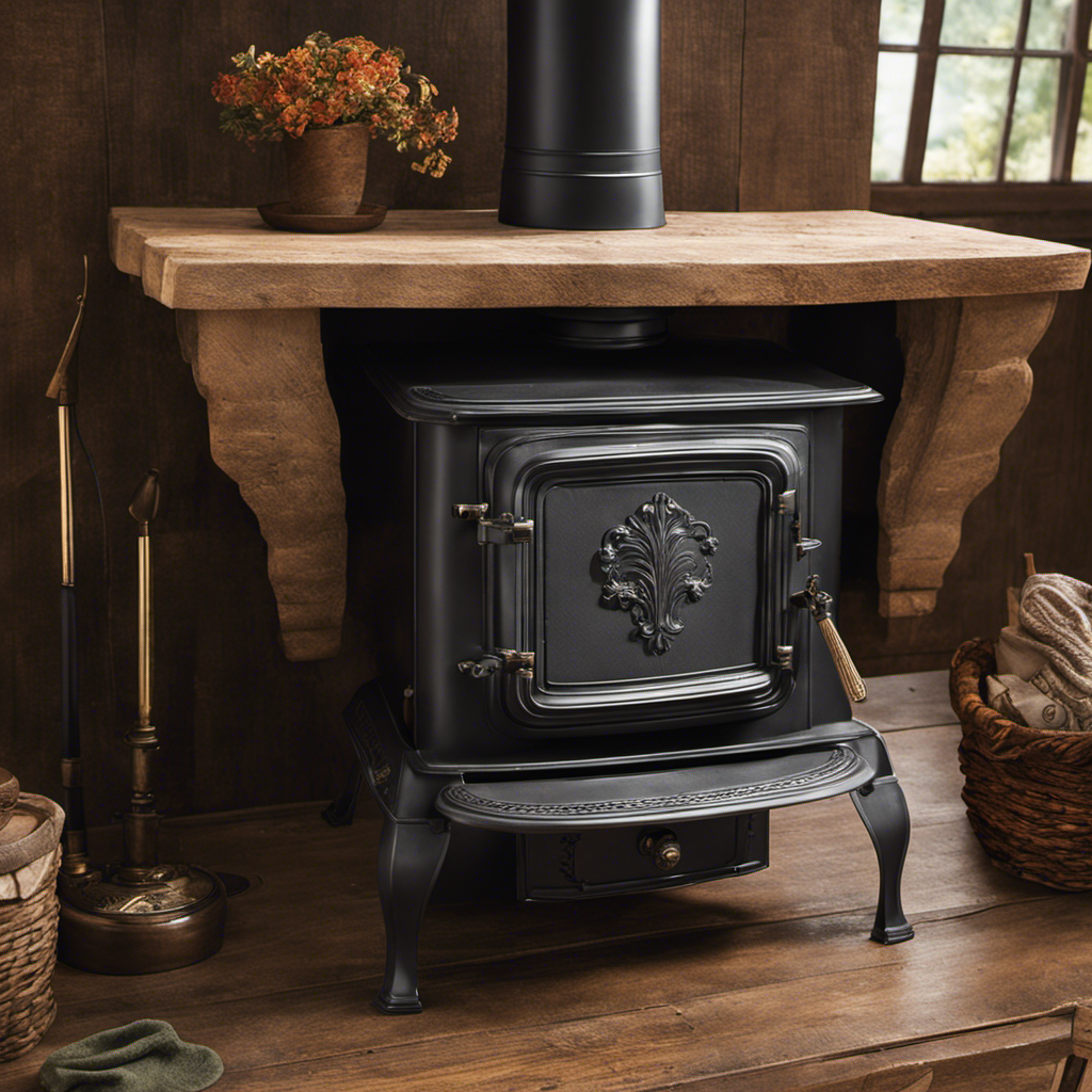 An image of skilled hands meticulously applying heat-resistant sealant to the weathered crevices and joints of an antique wood stove, preserving its rustic charm while ensuring optimal efficiency