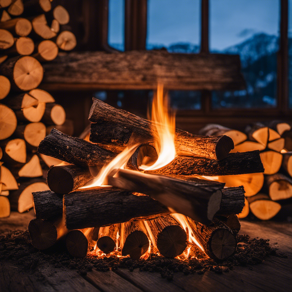 An image featuring a close-up view of expertly stacked firewood inside a wood stove