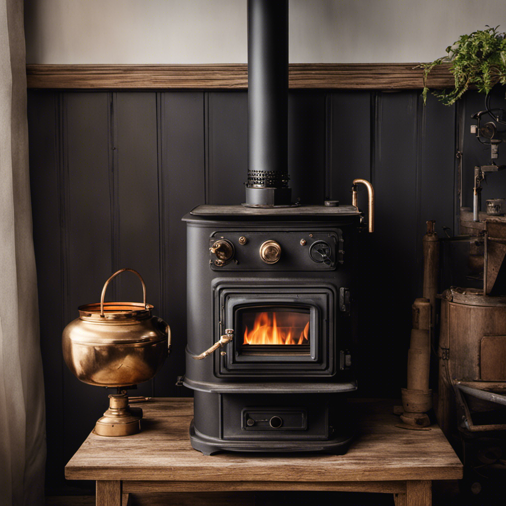 An image showcasing a close-up view of a wood stove with a rheostat dial