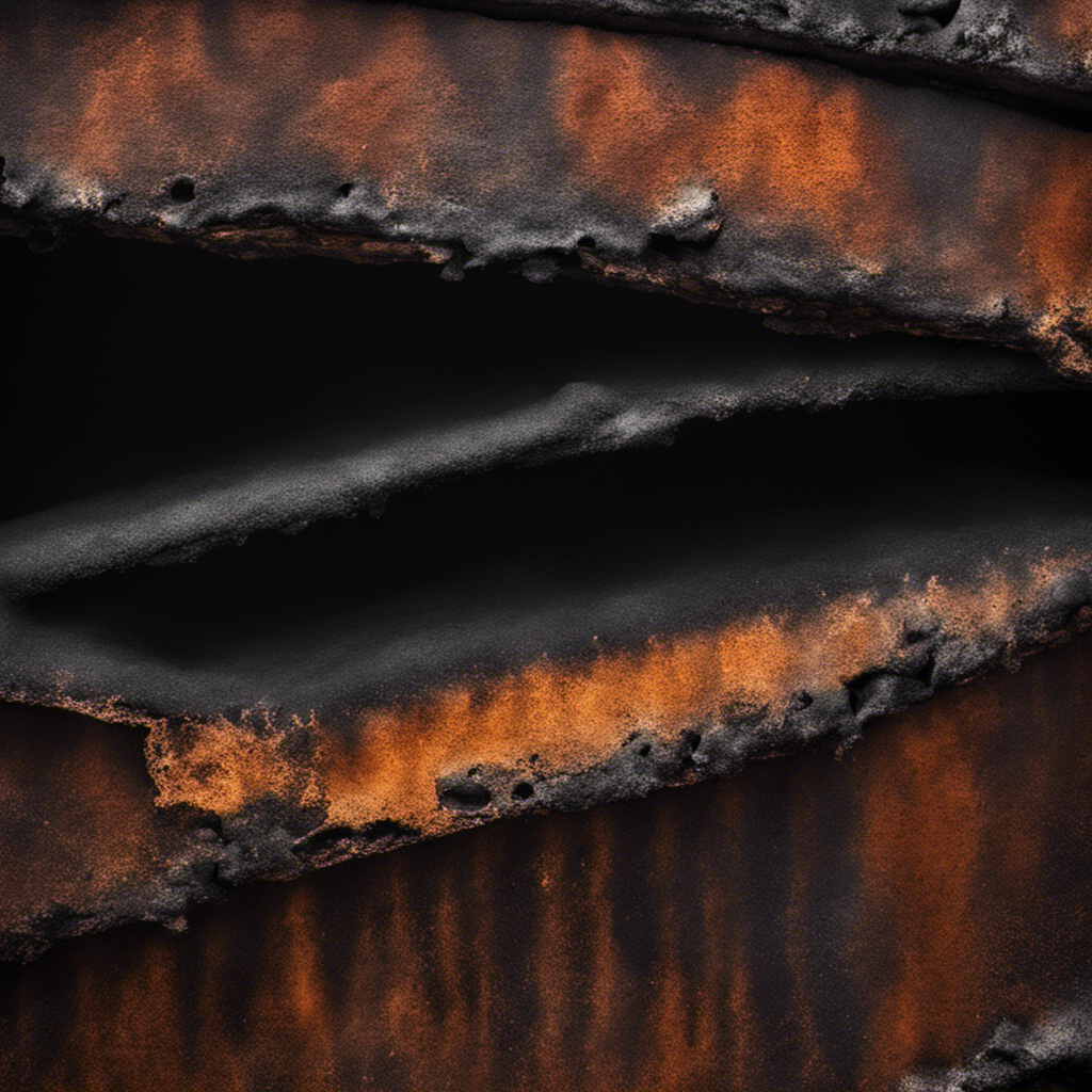 An image showcasing a close-up view of a wood stove chimney covered in thick, black soot and creosote buildup, with visible cracks and rusted parts, indicating the urgent need for cleaning