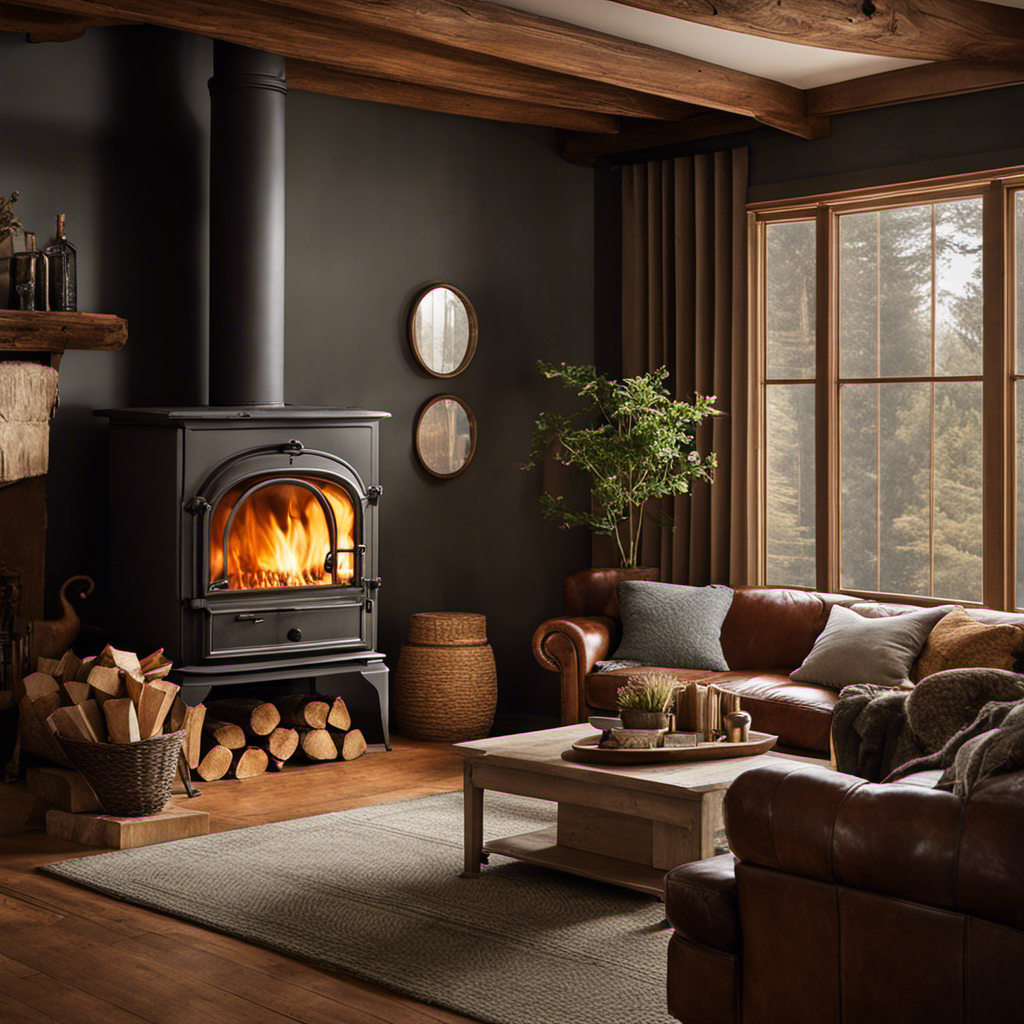 An image showcasing a well-ventilated, cozy living room with an old wood stove