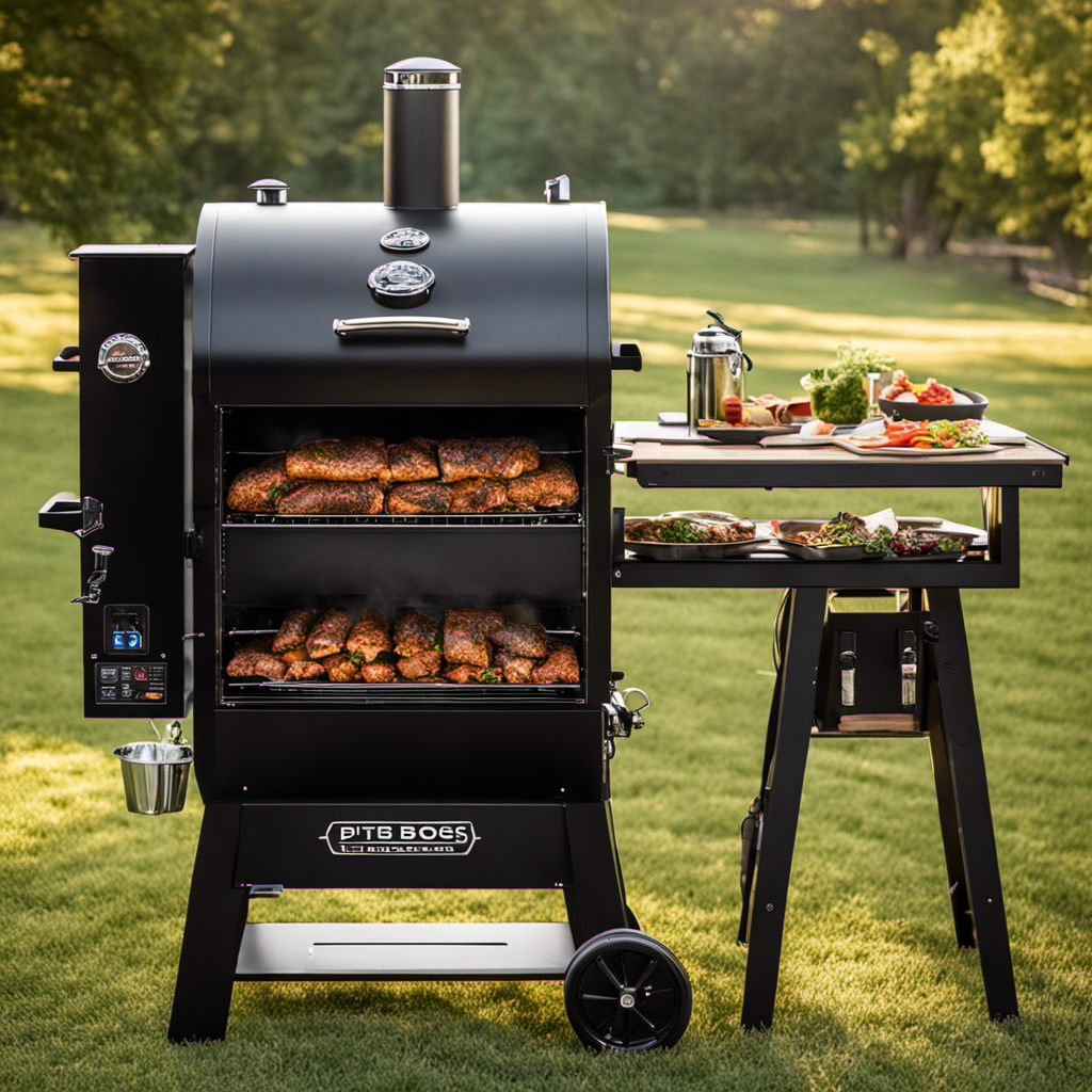 An image showcasing the Pit Boss Pro Series 4 Vertical Wood Pellet Smoker in action