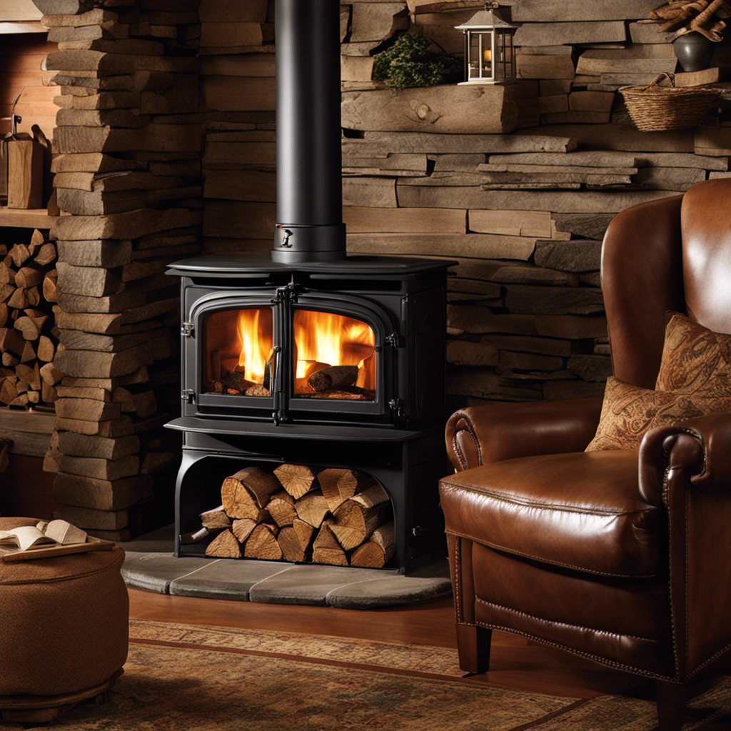 An image capturing the cozy ambiance of a living room, with a crackling Wood Chief Wood Stove as the focal point