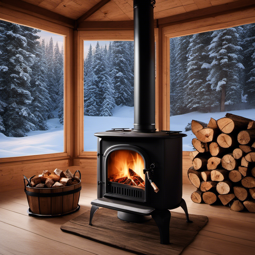 An image showcasing a cozy tent interior with a wood stove as the focal point