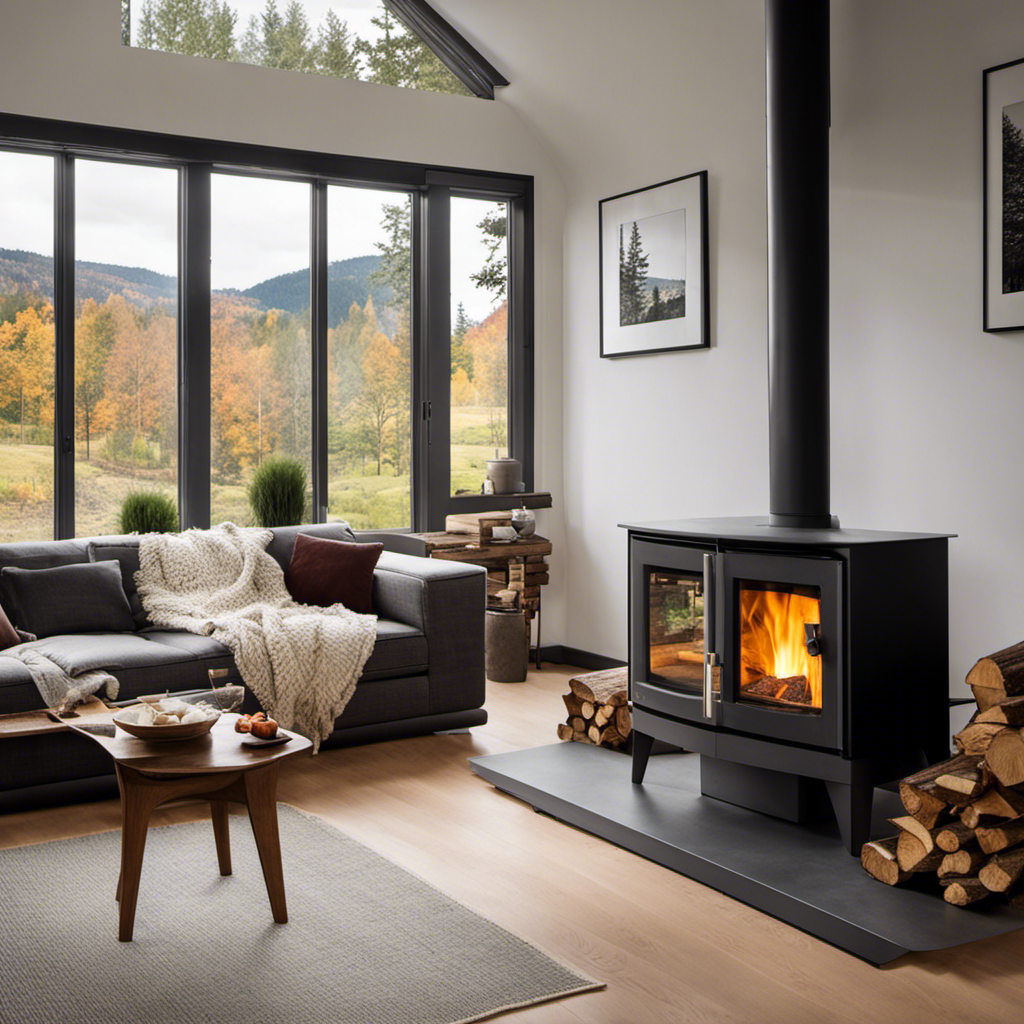 An image featuring a cozy living room with an eco-friendly wood stove as the focal point