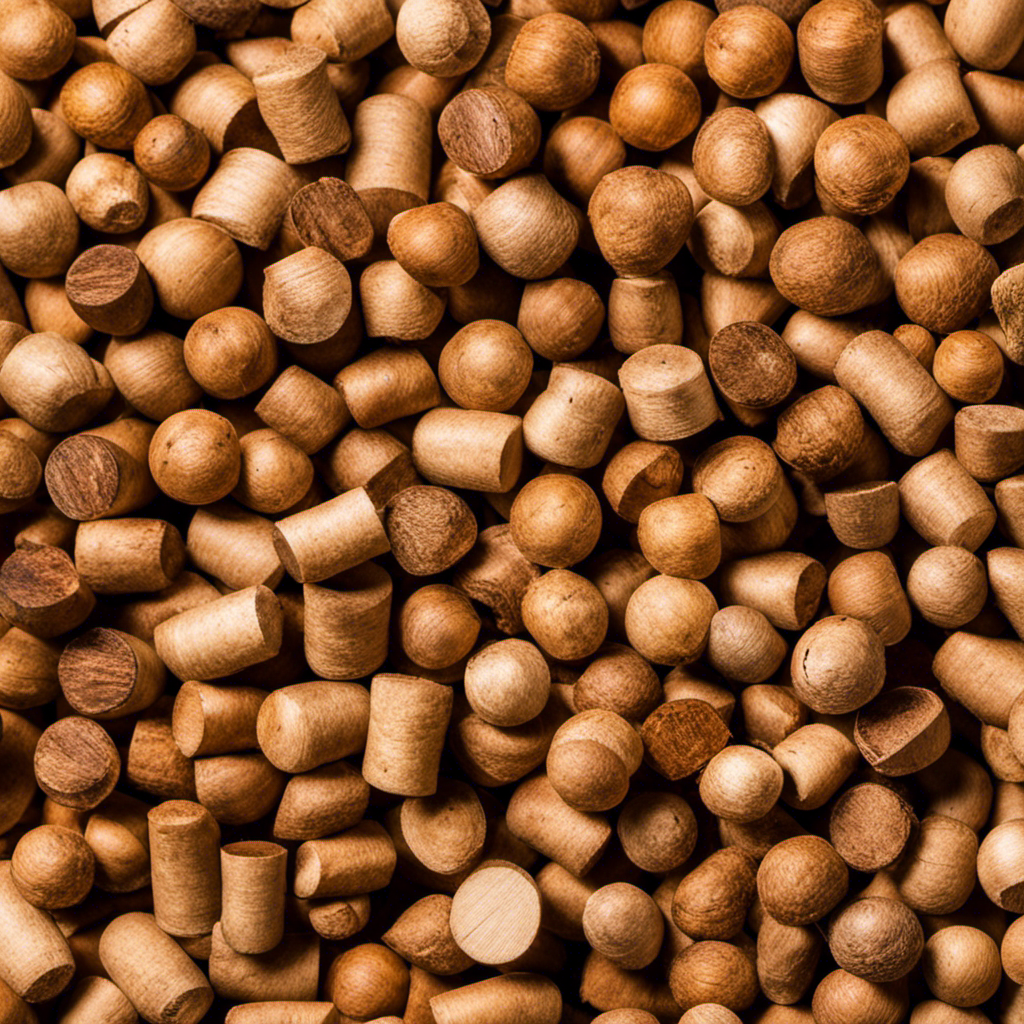 An image showcasing various types of wood pellets, neatly arranged in distinct piles
