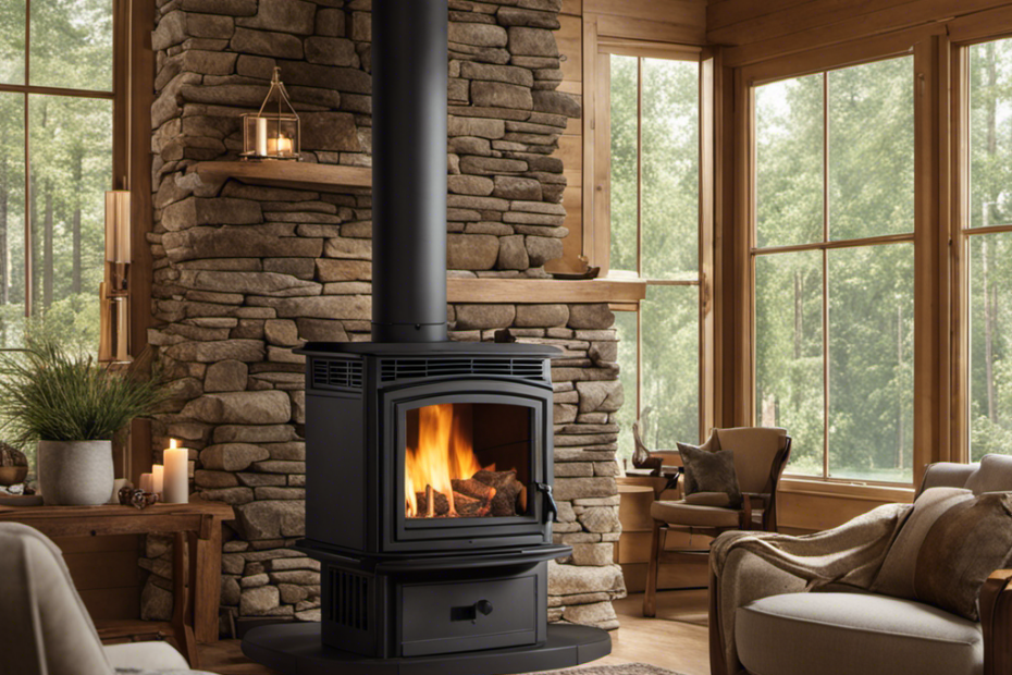 An image of a cozy living room with a beautiful pellet stove at its heart