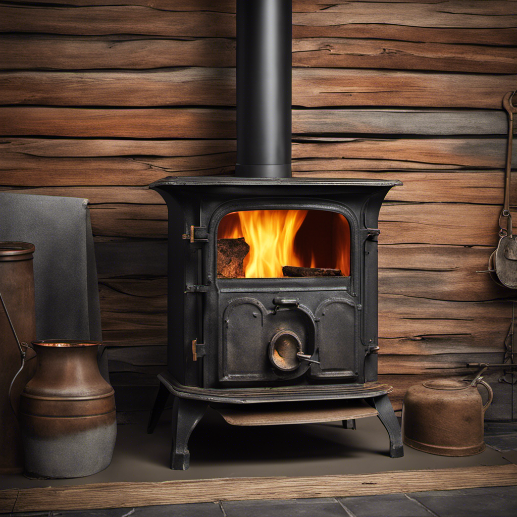 An image of a wood stove with its lining peeled off, revealing the raw metal underneath