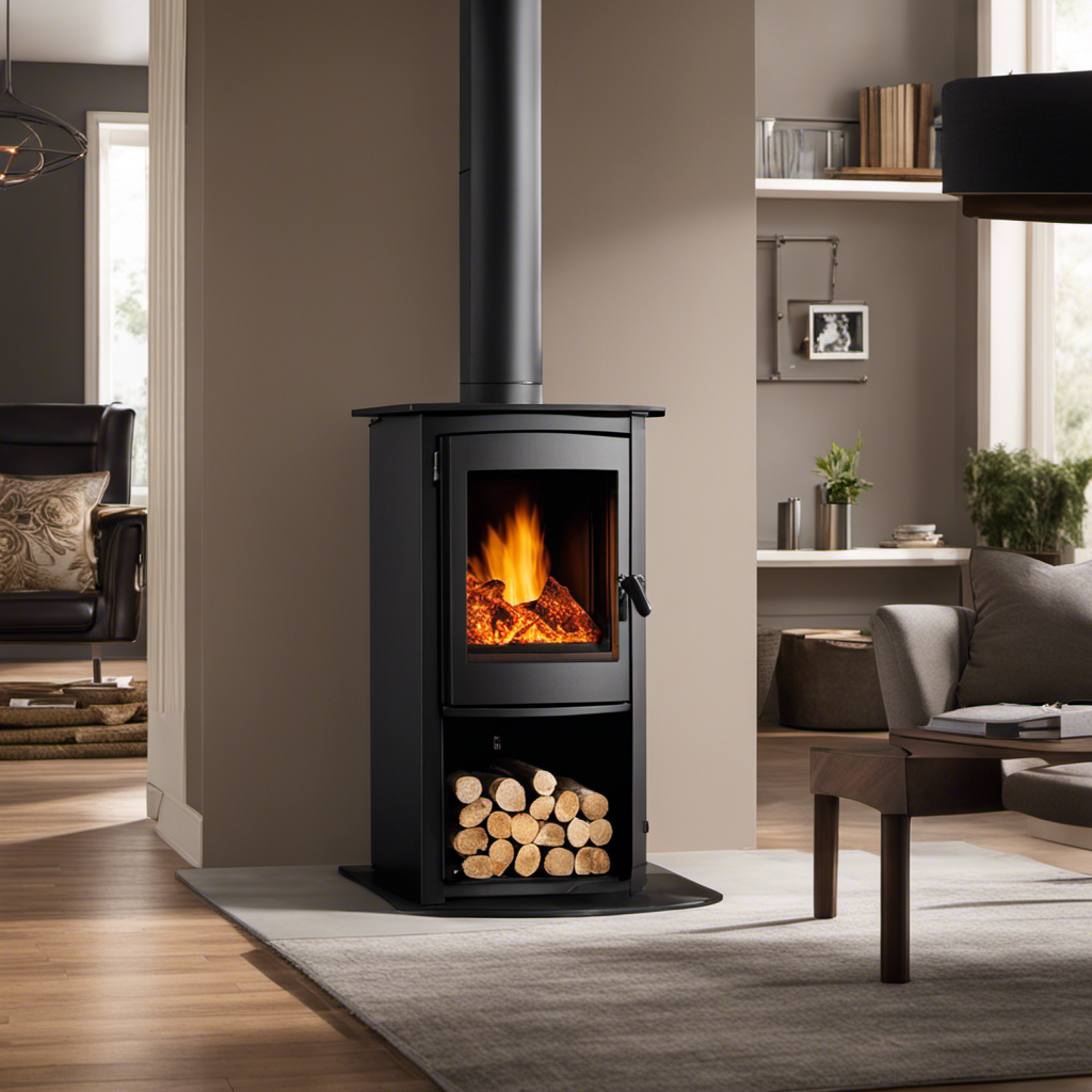 An image showcasing the mesmerizing dance of vibrant flames within a sleek pellet stove