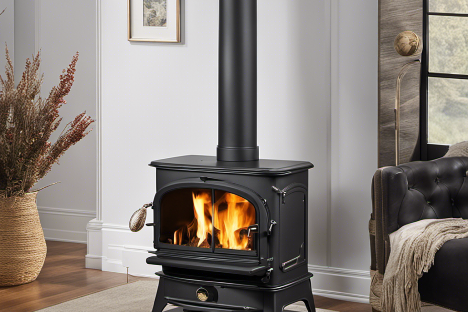 An image that showcases the intricate design of the handle on the side of the Encore Wood Stove, emphasizing its elegant curves, sturdy metal construction, and ergonomic grip, inviting readers to explore its functionality