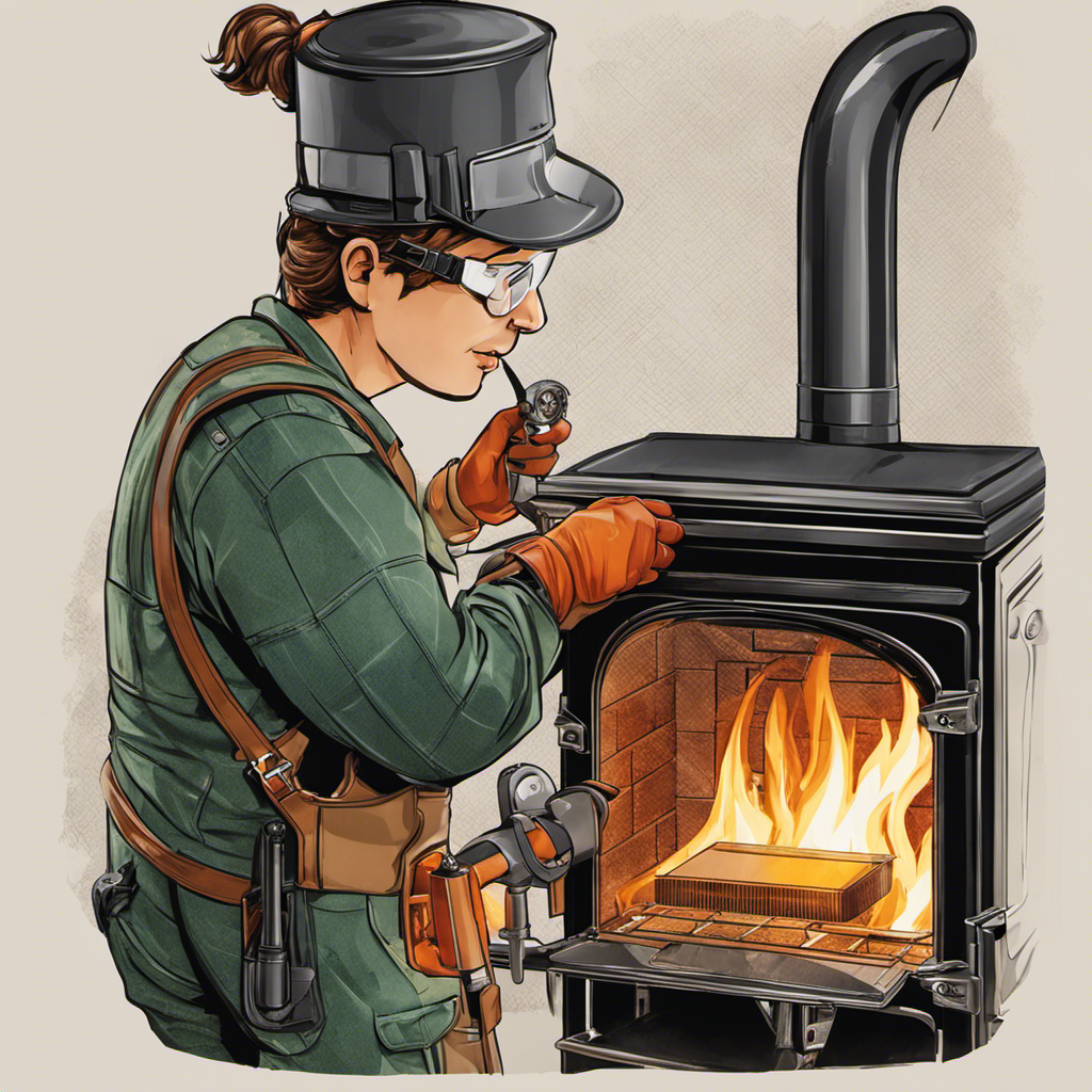 An image showcasing a professional installer meticulously measuring and adjusting the airflow control of a high-efficiency wood burning stove