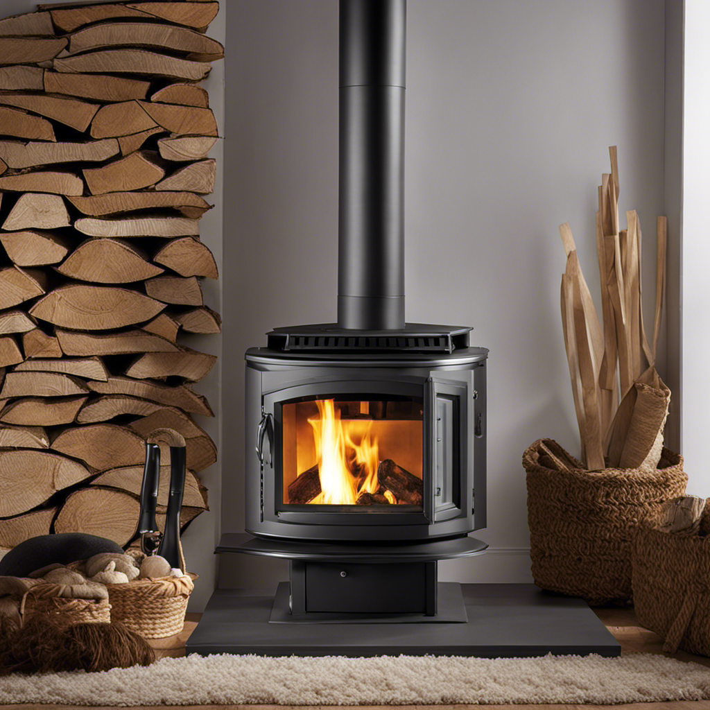 An image showcasing a wood stove pipe fitted snugly with a layer of fire-resistant ceramic wool insulation, effectively preventing heat loss
