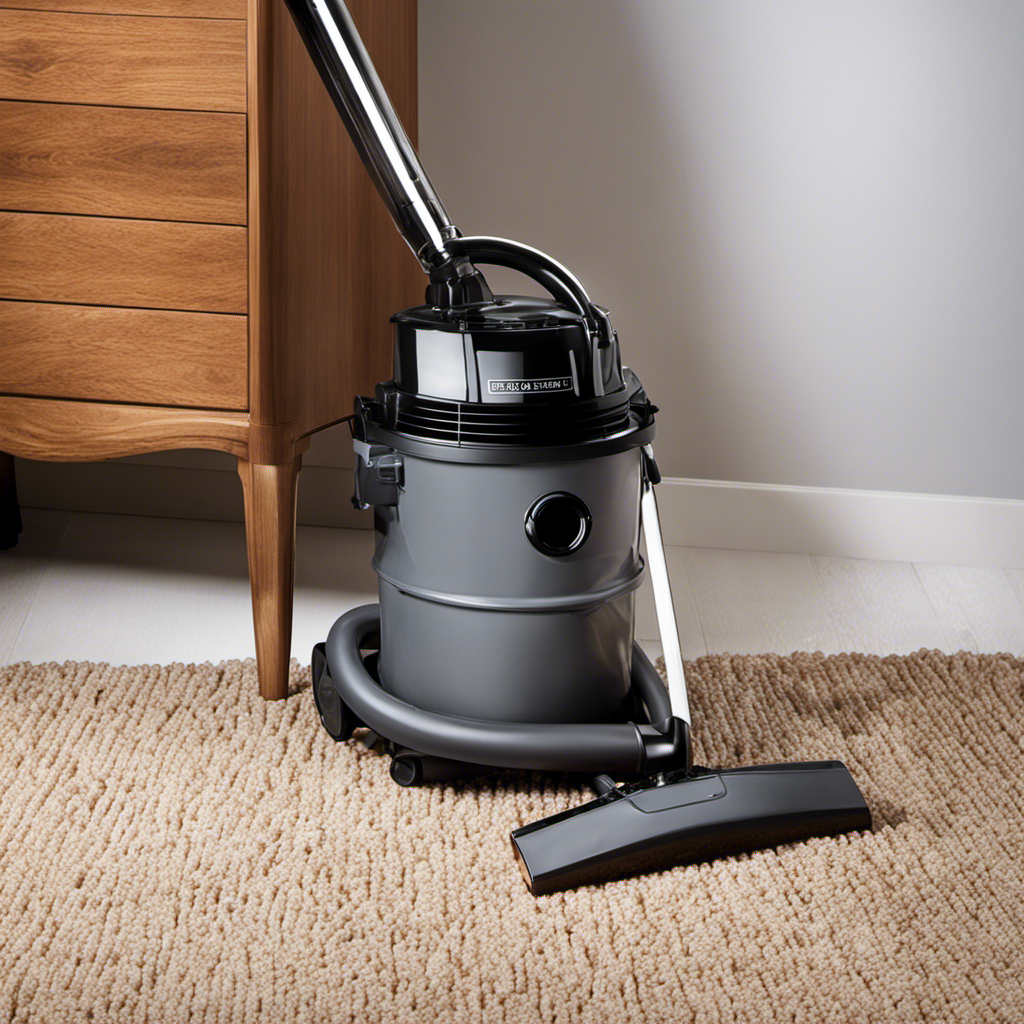 An image featuring a shop vac with a long, metallic nozzle gently suctioning fine, grayish wood pellet ashes from a stove's interior