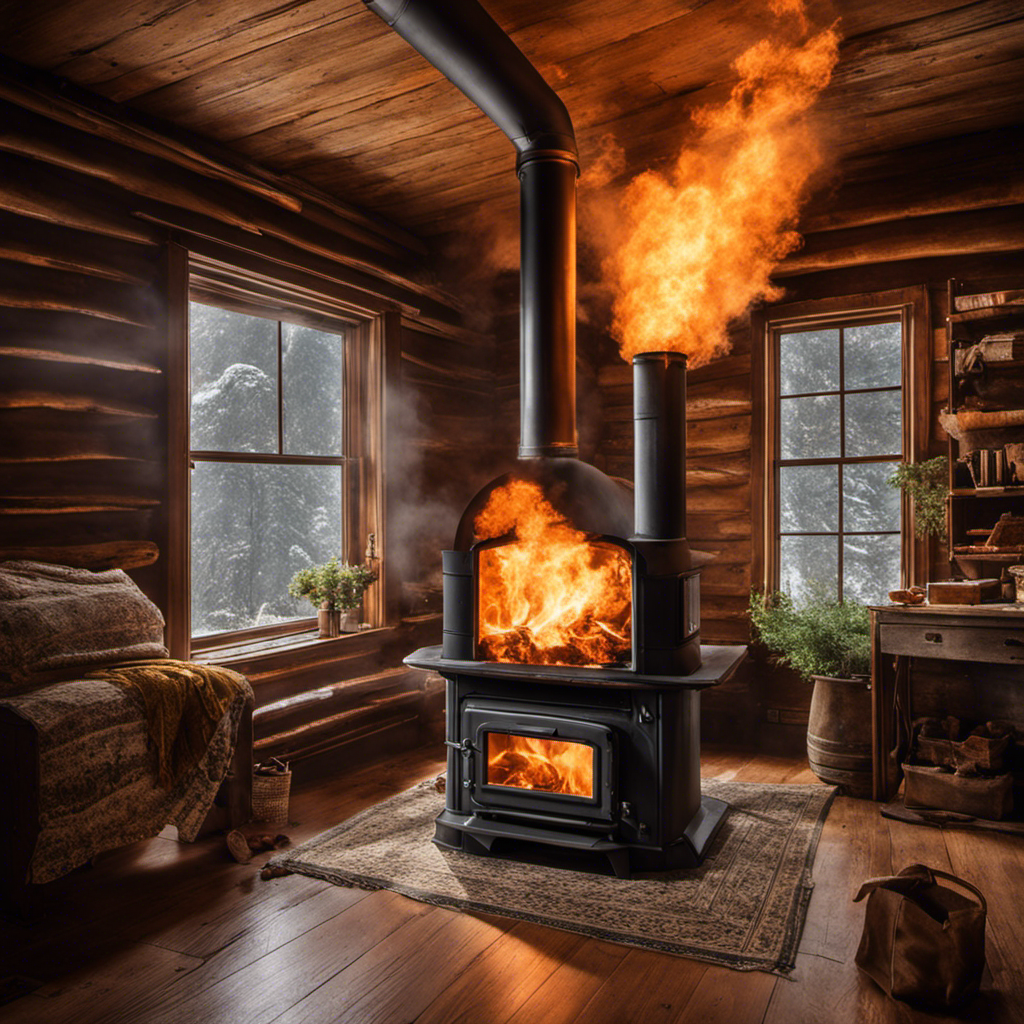 An image capturing the intense moment inside a wood stove as the volatile moisture trapped within the wood evaporates, generating steam pressure